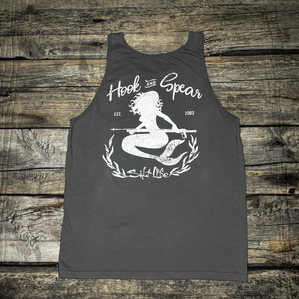 Salt Life Hook & Spear Mermaid Tank Top Shirt Adult Size Medium Gray